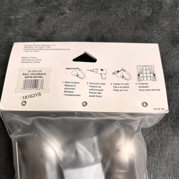 Bali Satin Nickel Ball Drapery Holdbacks Pair Silver Curtain Drapes Hardware NIP - Picture 5 of 7